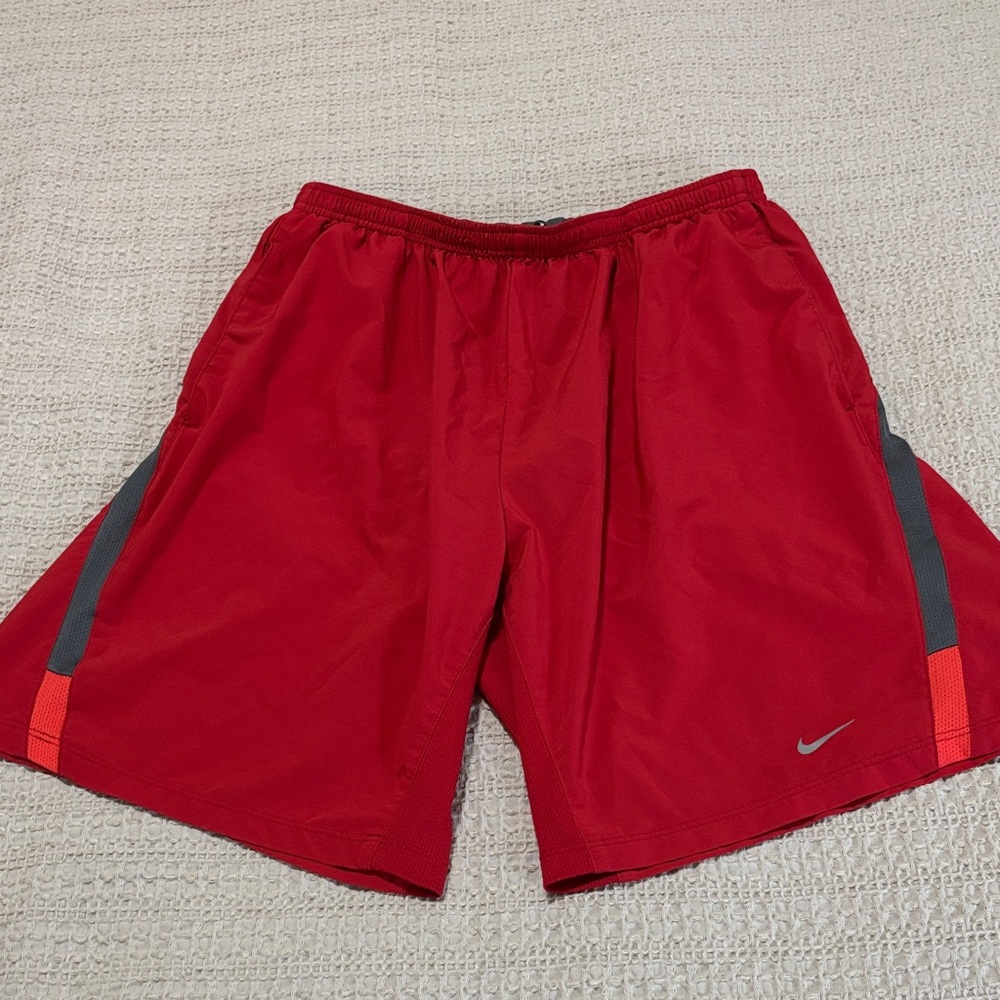 Nike Men's Red Athletic Shorts with Gray Accents